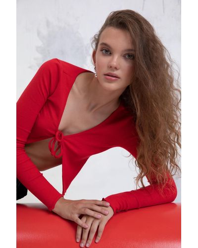 Defacto Cooler, taillierter, gerippter camisole-cardigan mit rundhalsausschnitt - Rot