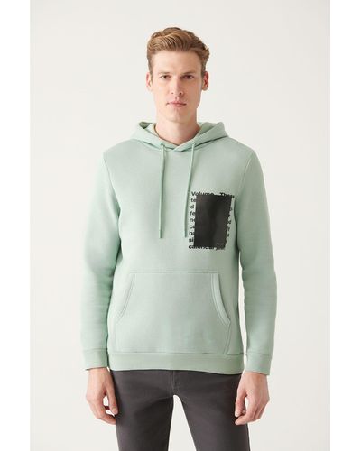 AVVA Aquagreen sweatshirt mit kapuze, kragen, 3 fäden innen, fleece-rückseite, bedruckt, standard-passform, reguläre passform - Grün