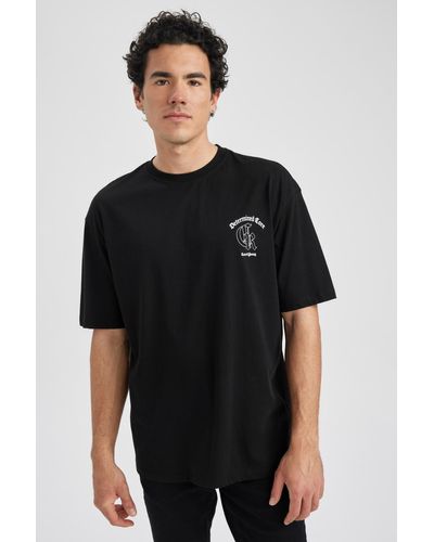 Defacto Bedrucktes t-shirt aus 100 % baumwolle mit oversize-passform und rundhalsausschnitt z3091az23sp - Schwarz