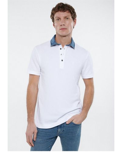Mavi Es polo-t-shirt mit denim-kragen, tailliert, - Weiß