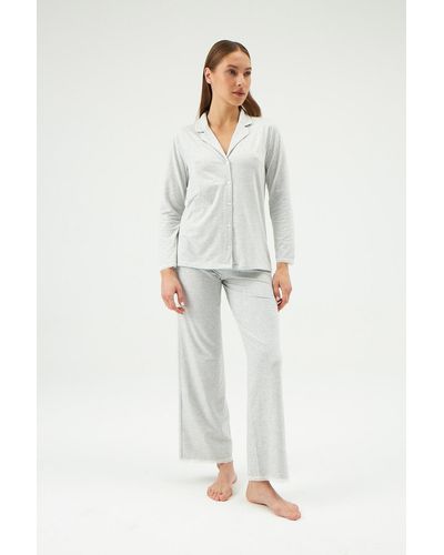 Dagi Es pyjama-oberteil mit jackenkragen - Grau