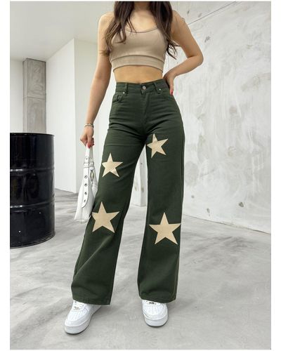 BİKELİFE Bikelife gerade jeans mit weitem bein und sternen-print - Grün