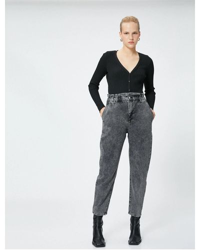 Koton Jeans mit elastischem bund, hohe taille – baggy-jeans - Grau