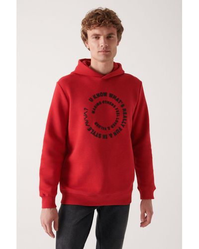 AVVA Es sweatshirt mit kapuze, 3-fädiges fleece innen, bedruckt, reguläre passform, a22y1110 - Rot