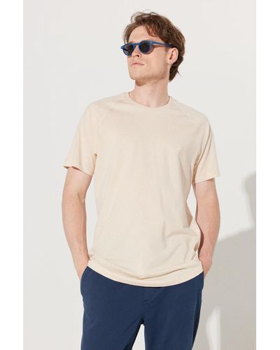 ALTINYILDIZ CLASSICS S t-shirt mit langem schnitt und rundhalsausschnitt, 100 % baumwolle - Blau