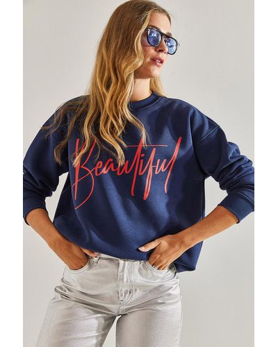 Bianco Lucci Bedrucktes sweatshirt mit drei fäden - Blau