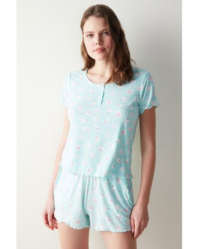 Penti Cuteness gemustertes mintes t-shirt-pyjama-oberteil - Weiß