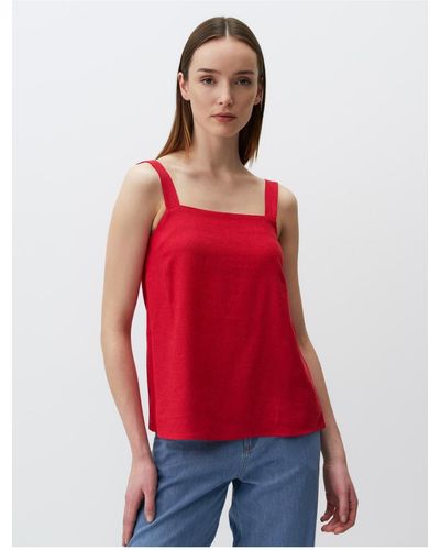 Jimmy Key E basic-bluse aus leinen mit riemchen und quadratischem ausschnitt - Rot