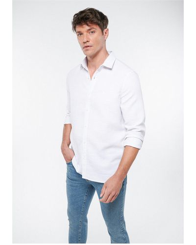 Mavi Besticktes weißes hemd slim fit / slim fit -70080