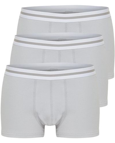 Trendyol Gestreifte 3-teilige camisole-basic-boxershorts aus elastischer baumwolle - Grau