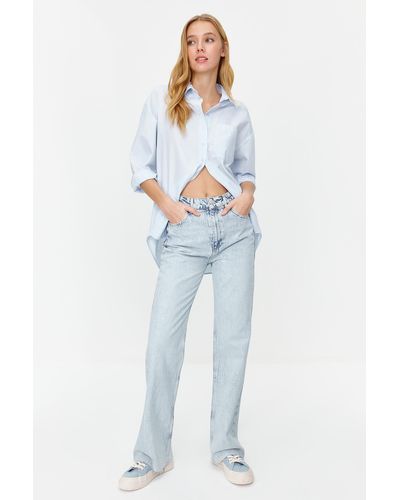 Trendyol Helle jeans mit hoher taille und weitem bein - Blau
