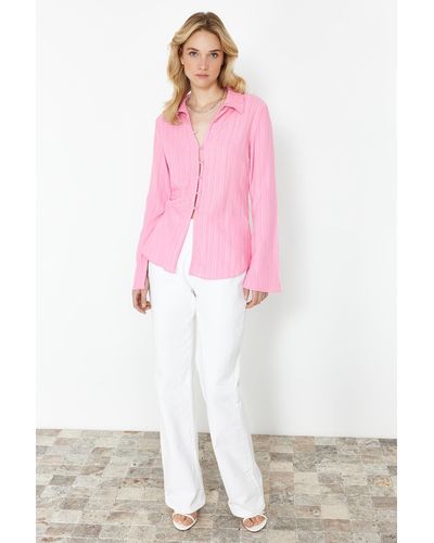 Trendyol Hellrosa gewebtes hemd taillierte taille, tailliert, modell - Pink