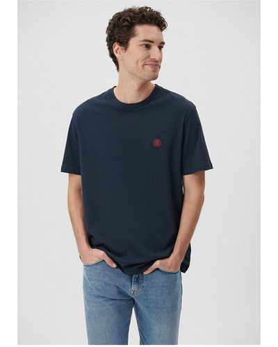Mavi Marineblaues t-shirt mit siegellogo-stickerei, lockere passform / lockerer, bequemer schnitt