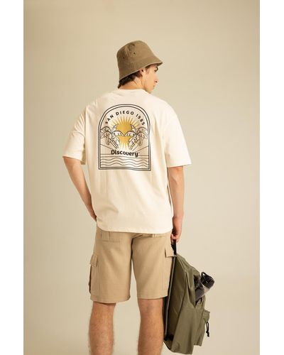 Defacto Discovery channel oversize fit kurzarm-t-shirt mit rundhalsausschnitt b0144ax23hs - Natur