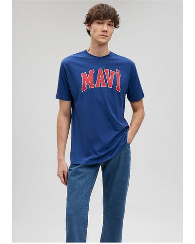 Mavi Marineblaues t-shirt mit logo-print, lockere passform / loose relaxed fit-70758