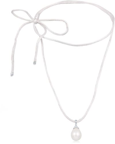 Elli Jewelry Halskette muschelkernperle tropfen satinband 925 silber - Weiß