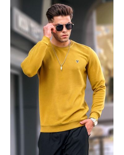 Madmext Dunkelsenffarbenes basic-sweatshirt mit normaler passform und rundhalsausschnitt - Gelb