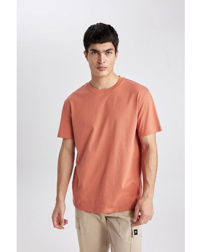 Defacto Neues basic-t-shirt mit fahrradkragen und kurzen ärmeln in normaler passform, 100 % baumwolle, v7699az24sp - Orange