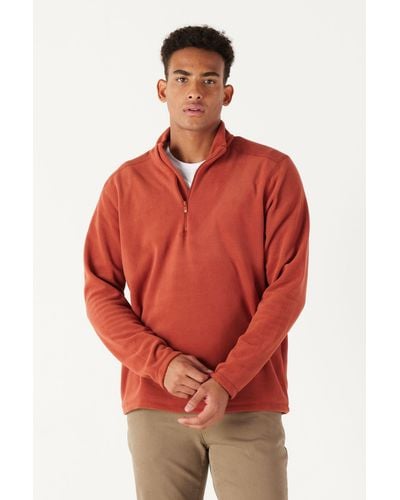 AC&Co / Altınyıldız Classics Helles anti-pilling-fleece-sweatshirt mit standard-passform und stehkragen - Rot