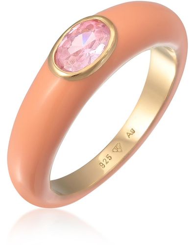 Elli Jewelry Ring zirkonia oval solitär emaille bunt 925 silber - Pink