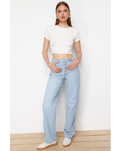 Trendyol Helle jeans mit niedriger taille und weitem bein - Blau