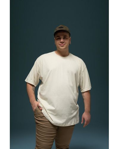 Defacto Basic-kurzarm-t-shirt aus gekämmter baumwolle mit rundhalsausschnitt in oversize-passform - Blau