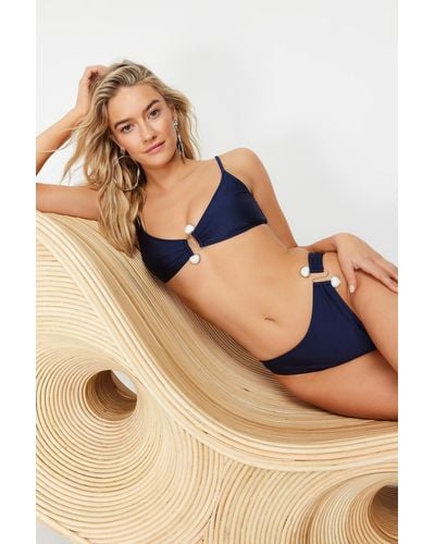 Trendyol Marineblaues bikini-set mit hohem beinausschnitt und bustier-zubehör - Mehrfarbig