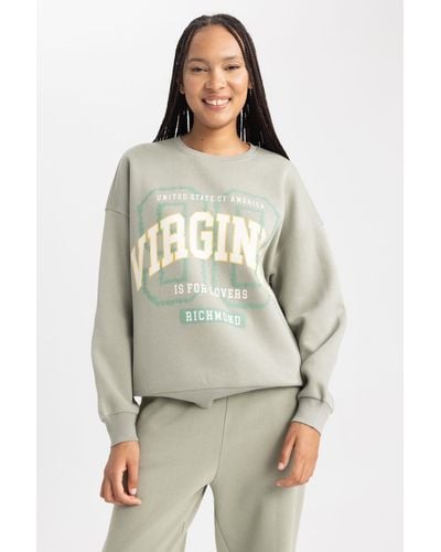 Defacto Bedrucktes sweatshirt mit rundhalsausschnitt in übergröße - Grün