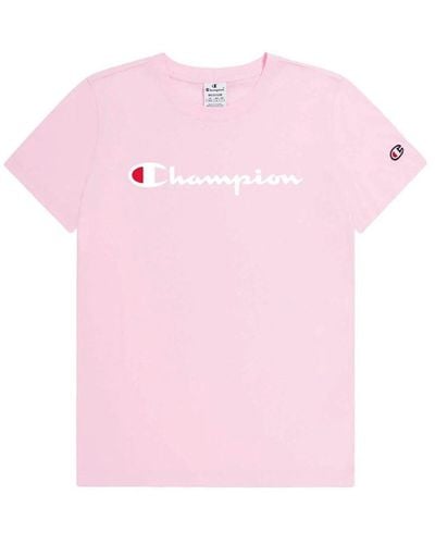 Champion T-shirt mit eckigem ausschnitt – relaxed fit - Pink
