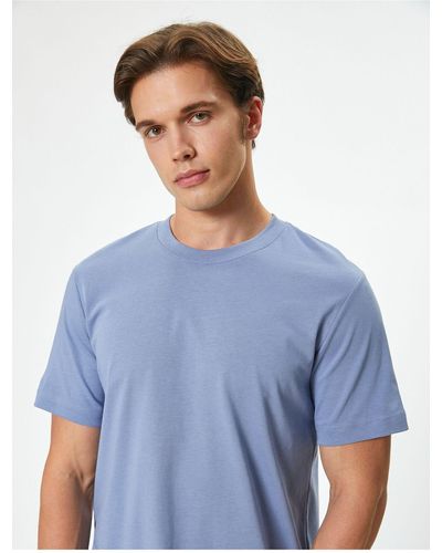 Koton Basic-kurzarm-t-shirt aus baumwolle mit rundhalsausschnitt - Blau