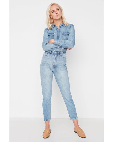 Trendyol Verwaschene mom-jeans mit hoher taille - Blau