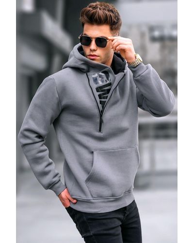 Madmext Geräuchertes kapuzen-sweatshirt mit reißverschluss und details - Grau