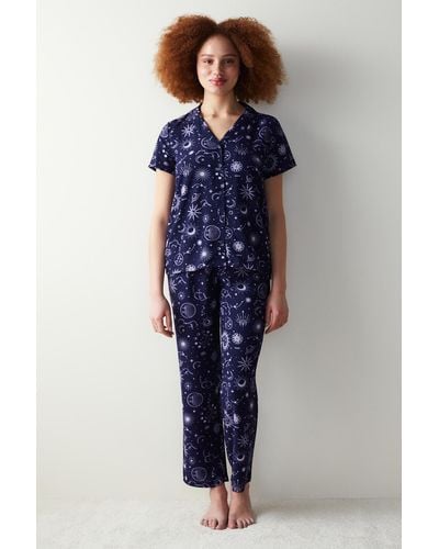 Penti Marineblaues pyjama-set mit hemd und hose mit sternzeichenmuster