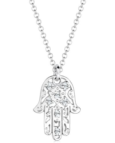 Elli Jewelry Halskette hamsa hand der fatima kristalle 925 silber - Weiß