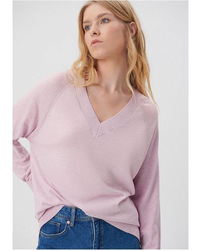 Mavi Lilafarbener pullover mit v-ausschnitt, lockere passform / lockerer, bequemer schnitt -82326 - Pink
