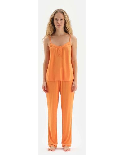 Dagi Pyjama-set aus viskose mit farbenen trägern und knöpfen - Orange