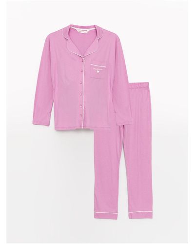 LC Waikiki Langärmliges umstandspyjama-set mit hemdkragen und print - Pink