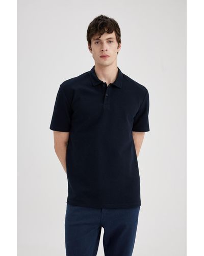 Defacto Neues polo-t-shirt mit normaler passform und kurzen ärmeln b4939ax24sp - Blau