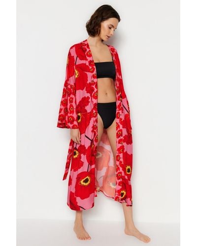 Trendyol Kimono & kaftan relaxed fit - Rot