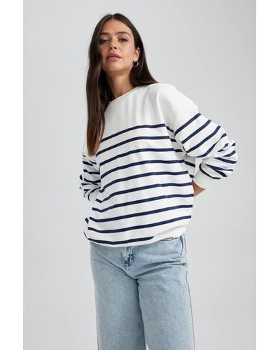 Defacto Gestreiftes relax-fit-sweatshirt mit rundhalsausschnitt a9255ax23wn - Mehrfarbig