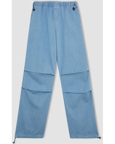 Defacto Knöchellange fallschirm-jeanshose mit hoher taille im jogger-stil, c1321ax24sm - Blau