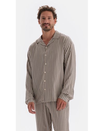 Dagi Es, mit mikroprint bedrucktes pyjama-oberteil mit hemdkragen - Braun