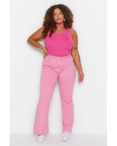 Trendyol Spanische jeans mit hohem bund und ausschnitten tbsss23ar00007 - Pink