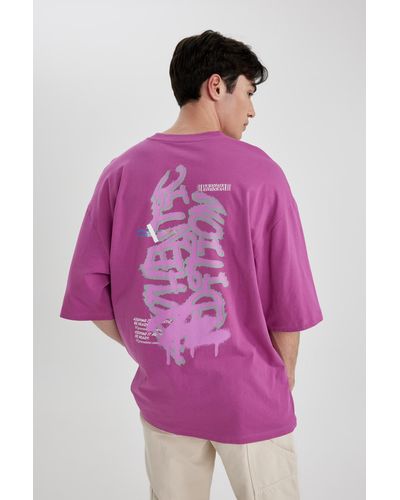Defacto Locker sitzendes, bedrucktes t-shirt mit rundhalsausschnitt auf der rückseite, kurzärmelig, b8937ax24sm - xl - Pink