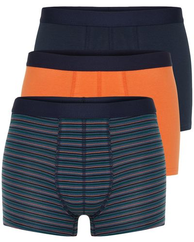 Trendyol 3-teilige boxershorts aus gestreifter, einfarbiger baumwollmischung in orange-marineblau