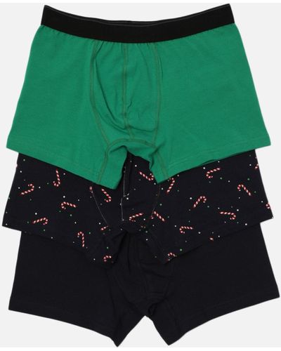 Trendyol E 3-teilige gemusterte neujahrs-boxershorts aus baumwolle im geraden pack - Grün