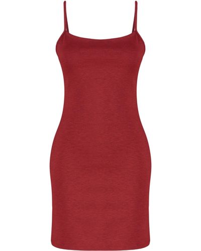 Trendyol Es, figurbetontes mini-bleistiftkleid aus stretch-strick mit eckigem kragen und trägern - Rot