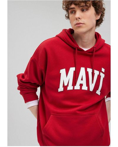 Mavi Es kapuzensweatshirt mit logo-aufdruck-86417 - Rot