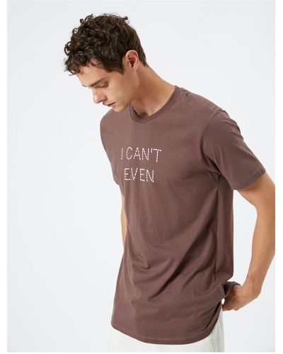 Koton T-shirt mit slogan-aufdruck, rundhalsausschnitt, kurze ärmel, schmale passform - Braun