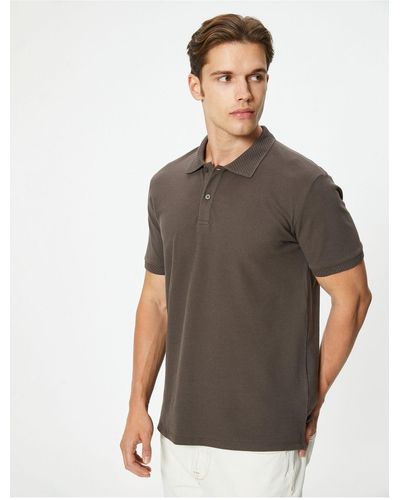 Koton Slim fit t-shirt mit kragen – kurze ärmel und knopf - Grau